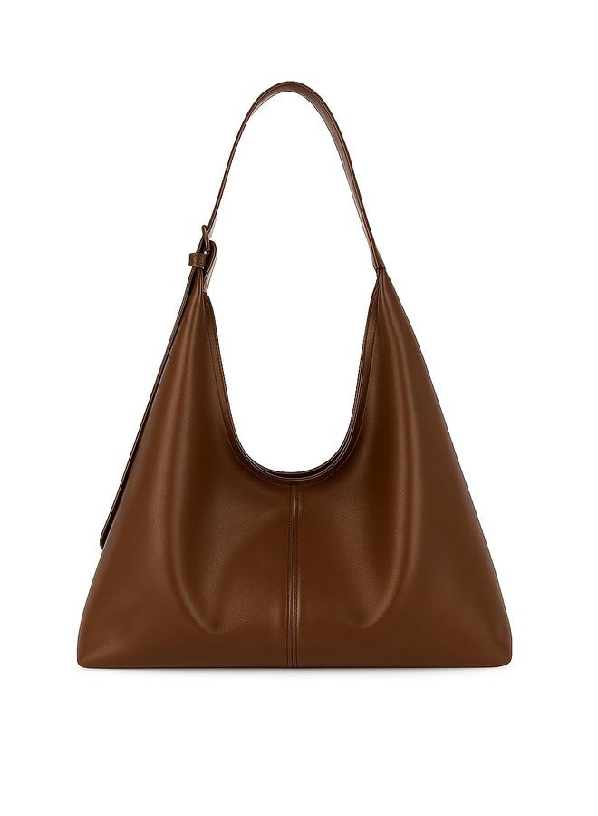 ASDIP Women's Hobo Shoulder Handbag, Premium Leather, Large Capacity 15L, Zipper Closure, Classic Style with Interior Pocket, All Season (BROWN) - Image 1